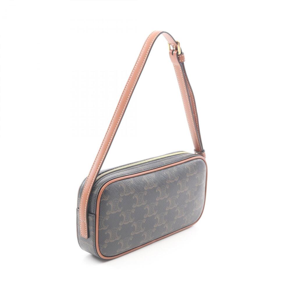 Celine Brown Shoulder Canvas Bag Triomphe Camera Black Cuir Leather